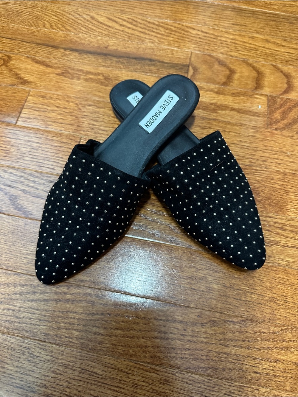 Steve Madden Black Pointed Studded Mules